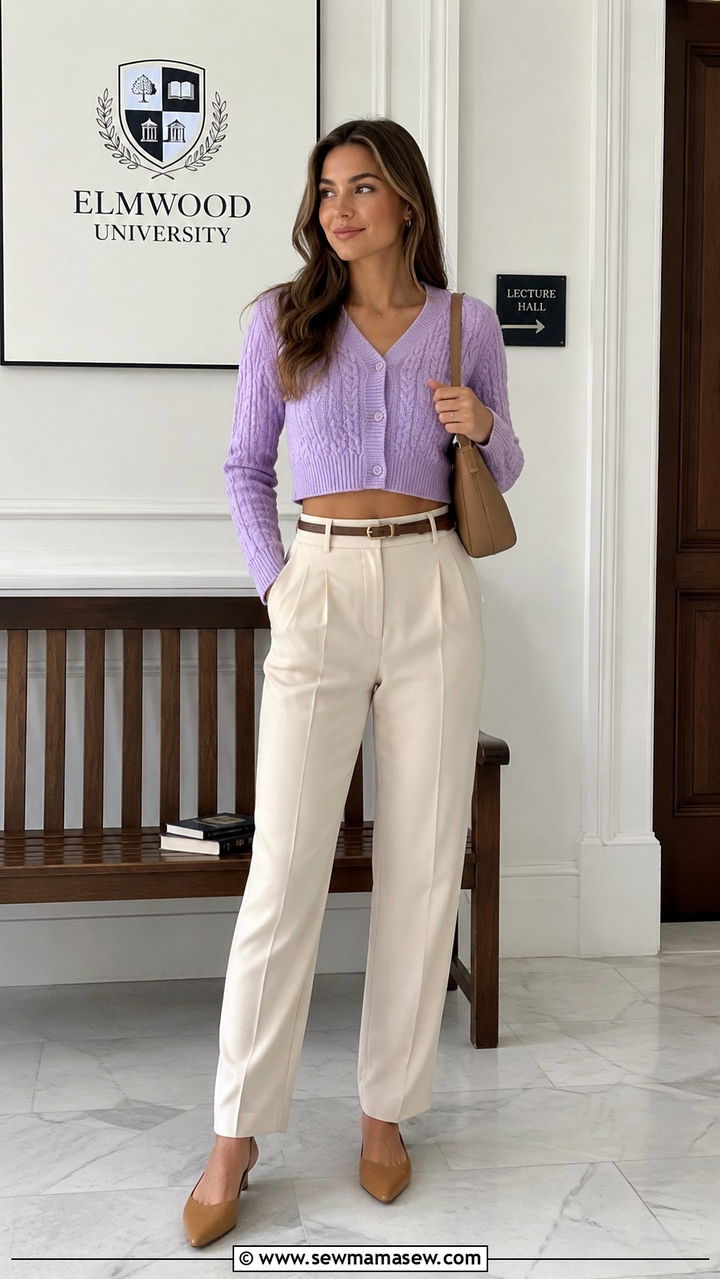 Cropped Cardigan High Waisted Trousers - 30 Preppy school outfits