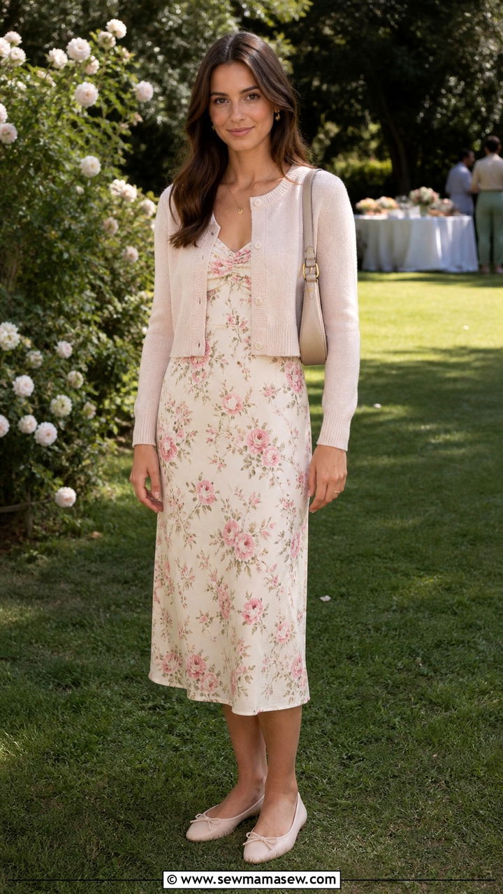 Cropped Cardigan Over Spring Dress - 40 spring cute outfit ideas