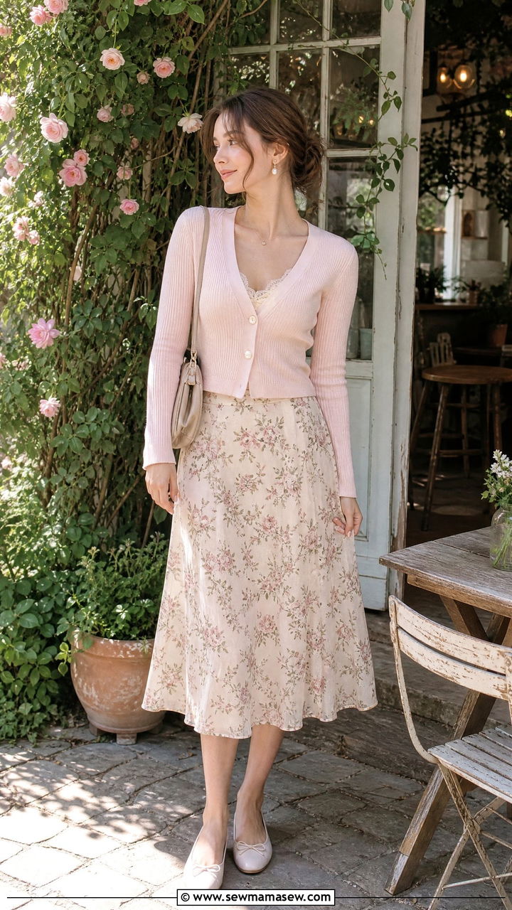 Cropped Cardigan With Floral Midi Skirt - 30 brunch outfits aesthetic
