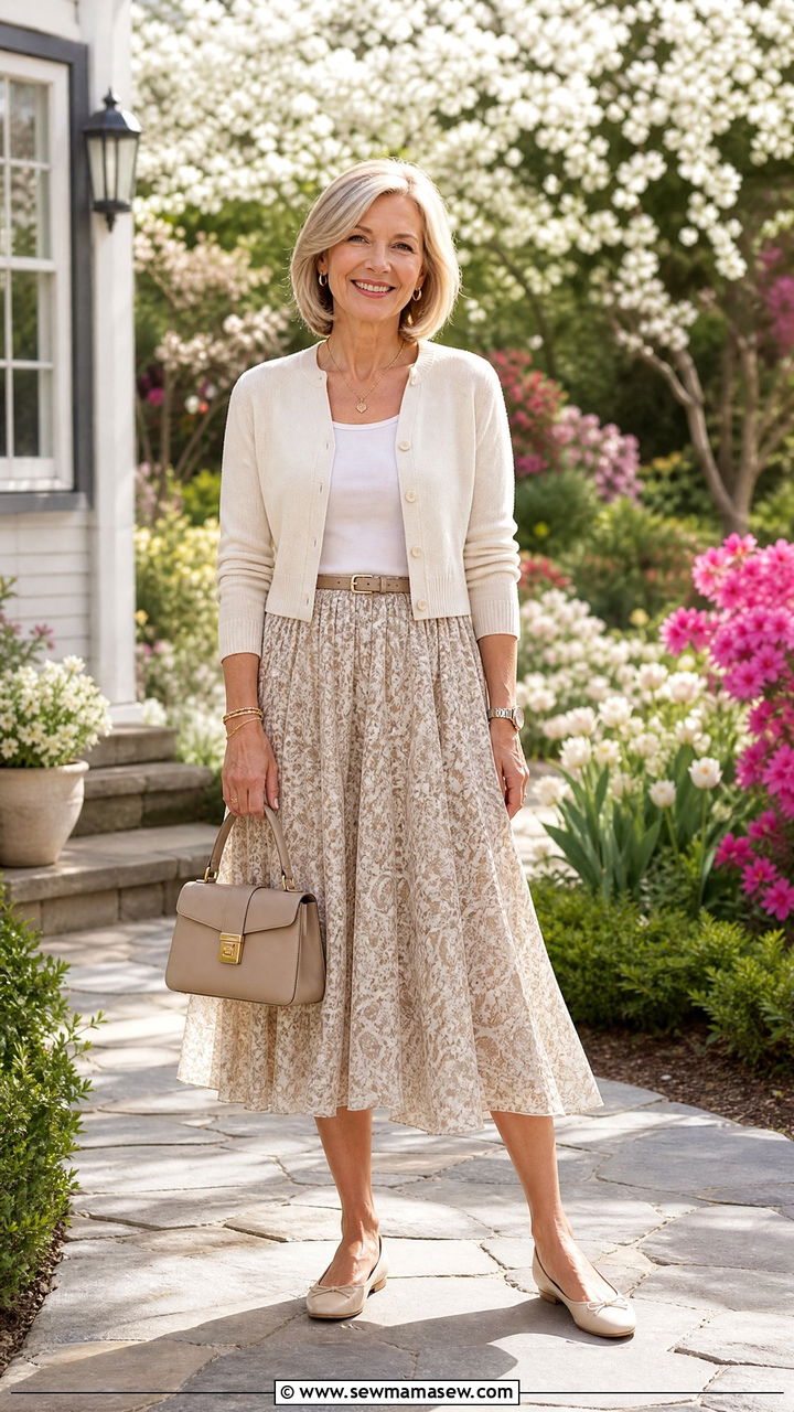 Cropped Cardigan With Flowy Midi Skirt - 25 Fashion over 50 outfit ideas
