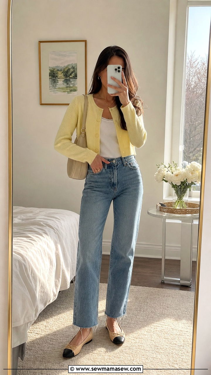 Cropped Cardigan With High Rise Straight Jeans - 40 Spring wardrobe ideas
