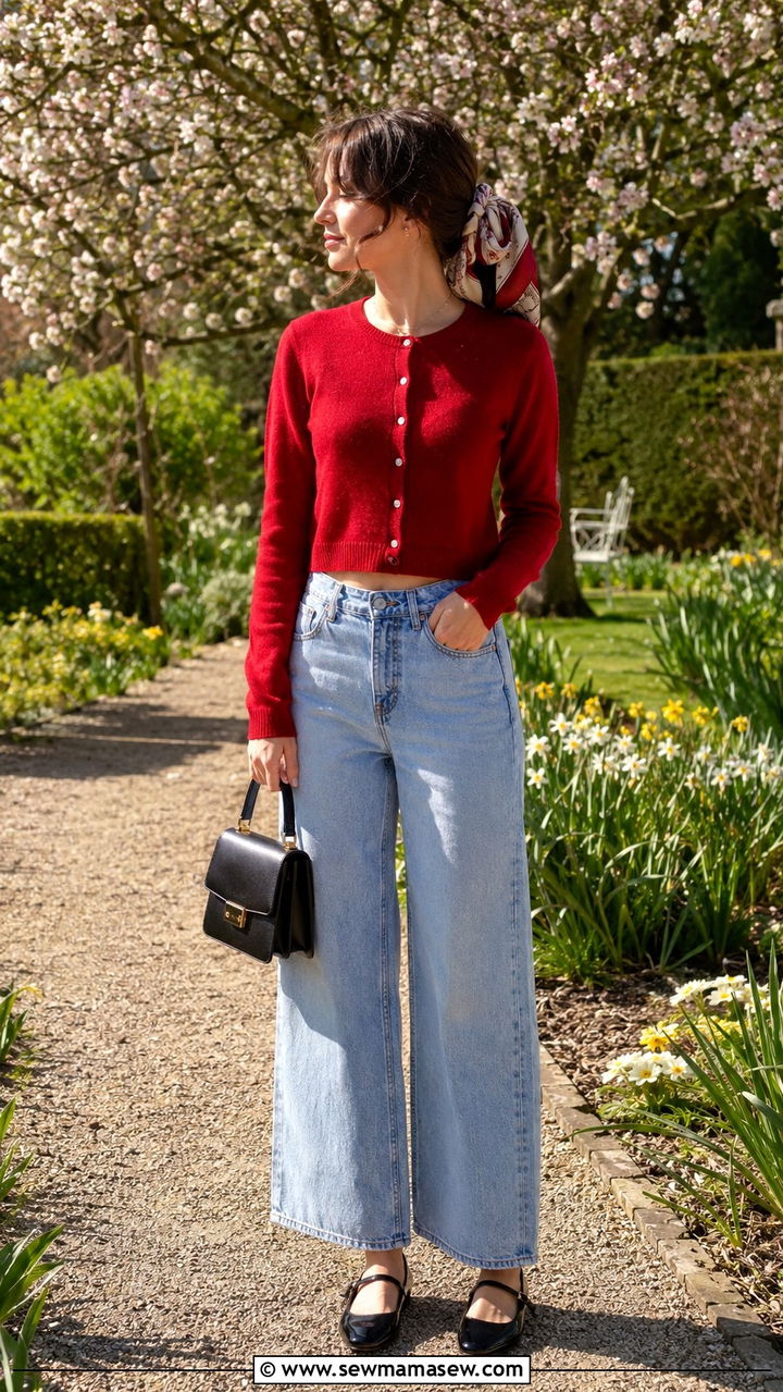 Cropped Cardigan With High Waist Wide Leg Jeans And Mary Janes - 30 Danish outfit ideas