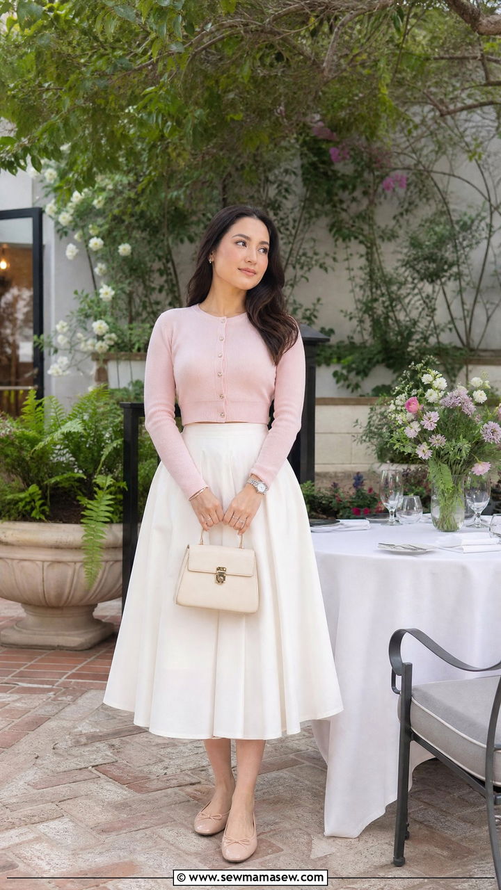 Cropped Cardigan With High Waisted Skirt - 30 cute dinner outfits