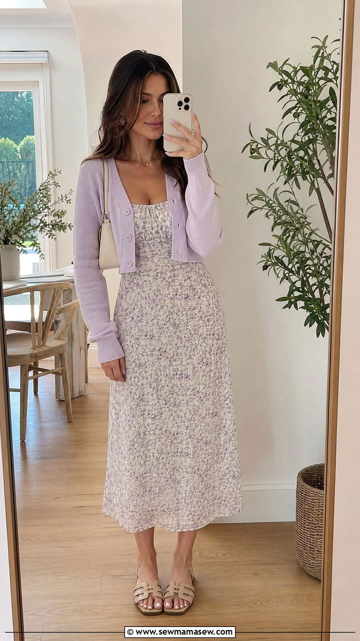 Cropped Cardigan With Midi Dress - 30 Chill spring outfit ideas