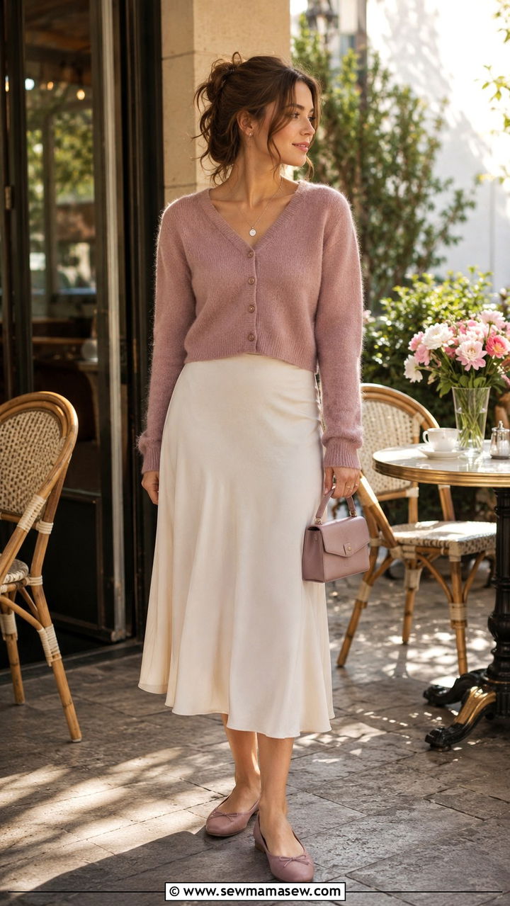 Cropped Cardigan With Midi Skirt And Ballet Flats - 25 Vintage outfit ideas 2026