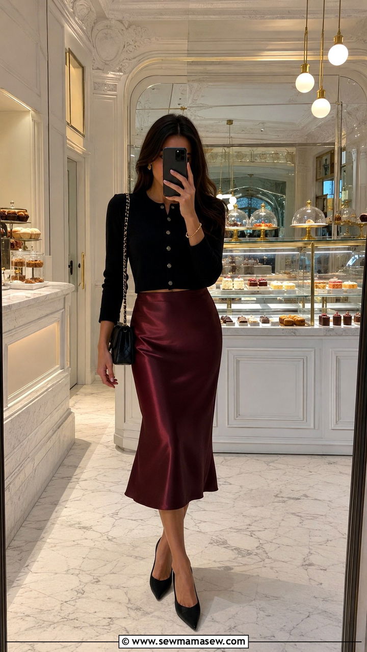 Cropped Cardigan With Midi Skirt And Slingback Heels - 30 Paris outfits to copy