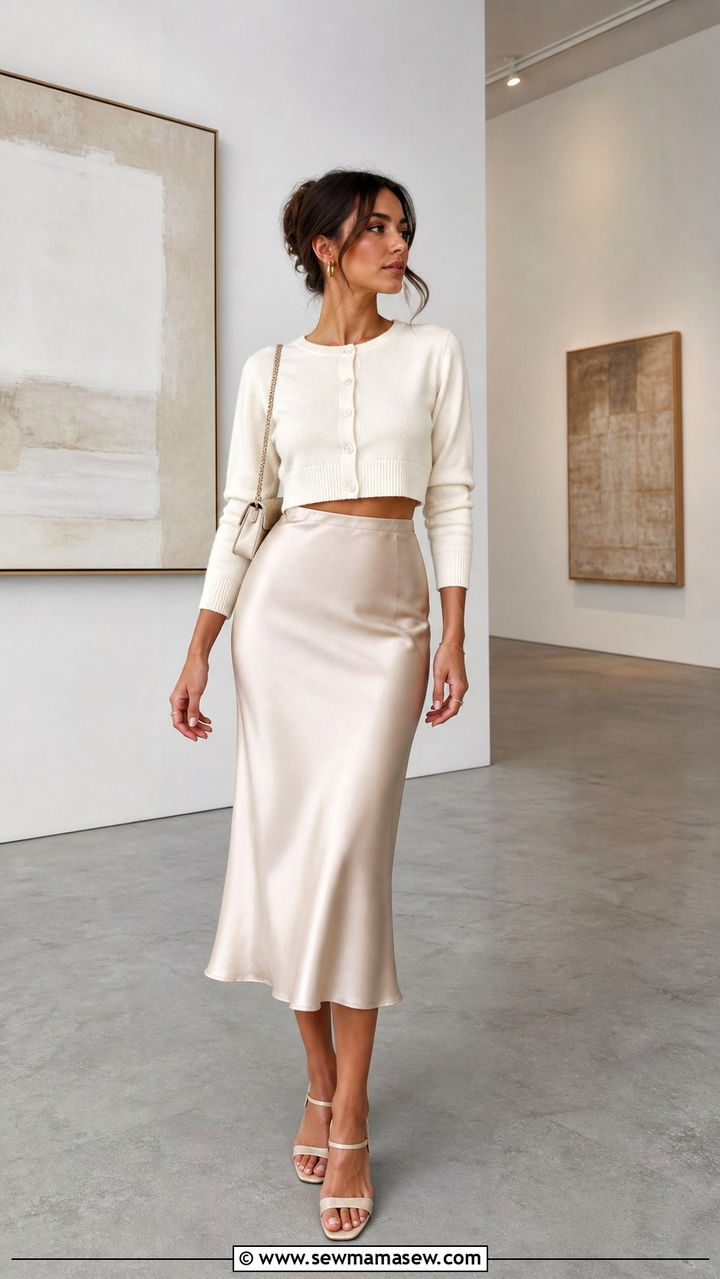 Cropped Cardigan With Midi Slip Skirt - 40 Girls night out outfits