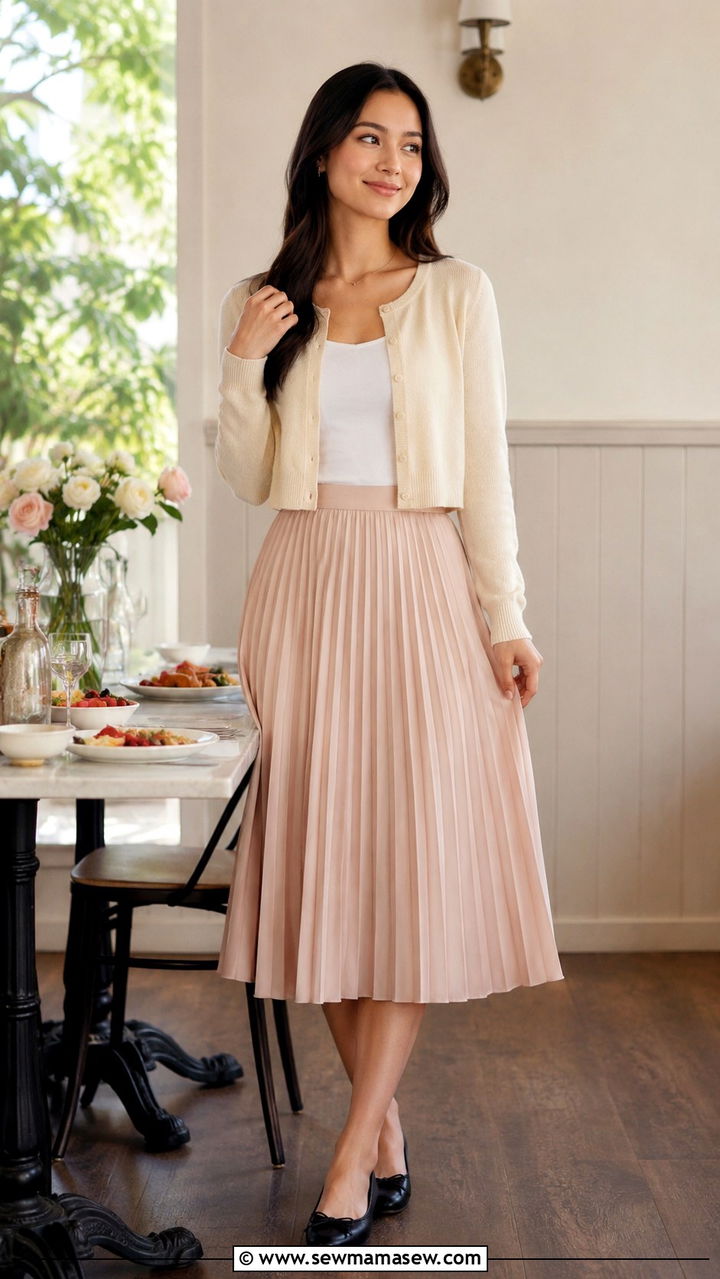 Cropped Cardigan With Pleated Midi Skirt And Ballet Flats - 25 Petite outfit ideas with midi skirt