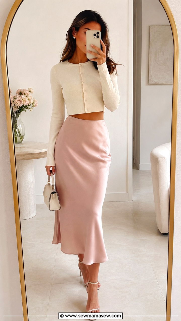 Cropped Cardigan With Satin Slip Skirt - 30 Bottomless brunch outfit ideas