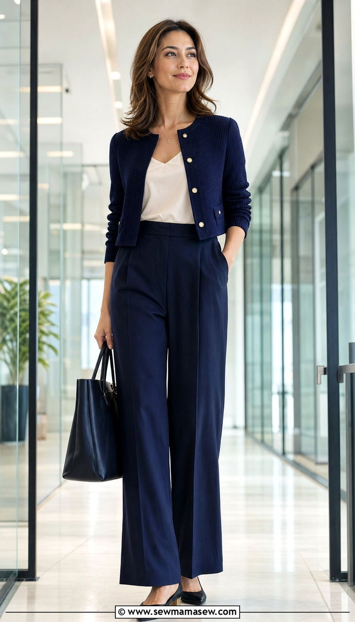 Cropped Cardigan With Wide Leg Trousers Office Outfit - 25 summer lightweight cardigan outfit ideas