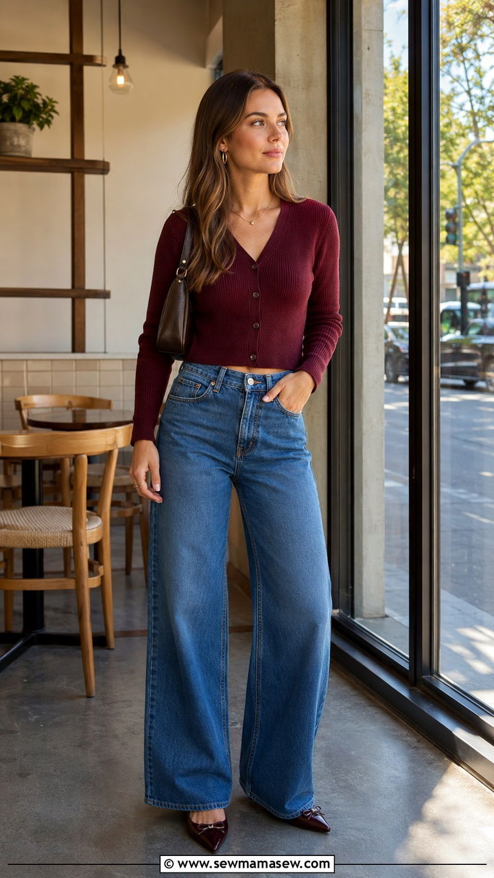 Cropped Cardigan and High Rise Wide Leg Jeans Outfit - 30 Outfit ideas for millennial women