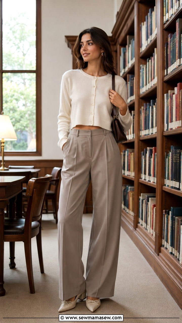 Cropped Cardigan and High Waisted Wide Leg Pants - 30 casual back to school outfits