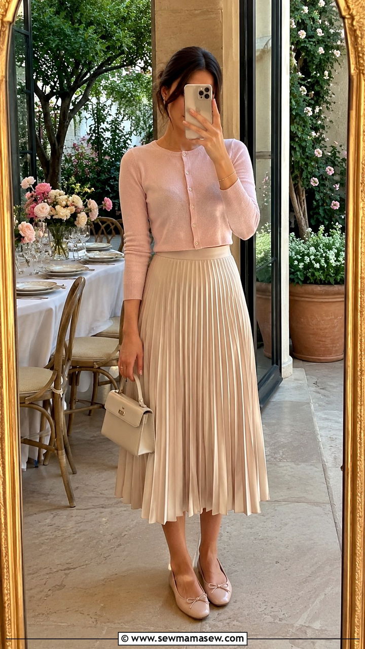 Cropped Cardigan and Pleated Midi Skirt Outfit - 30 brunch outfits ideas