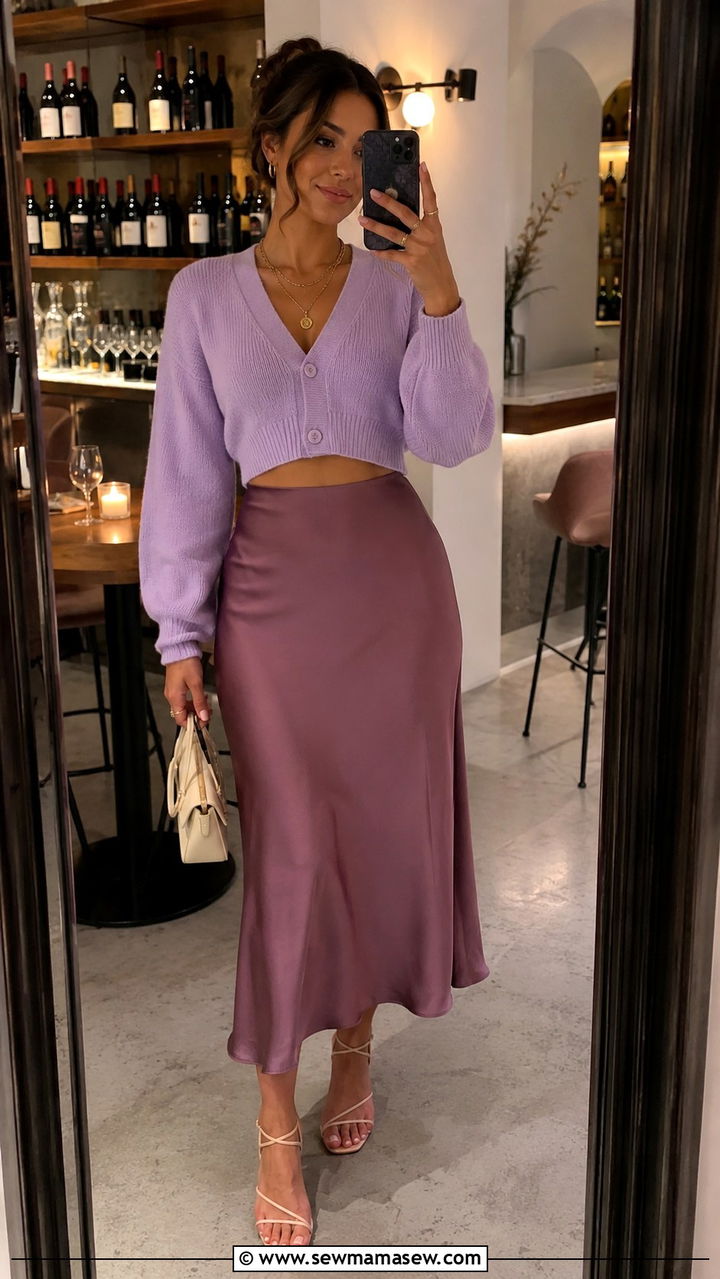 Cropped Cardigan and Satin Skirt - 30 romantic outfits