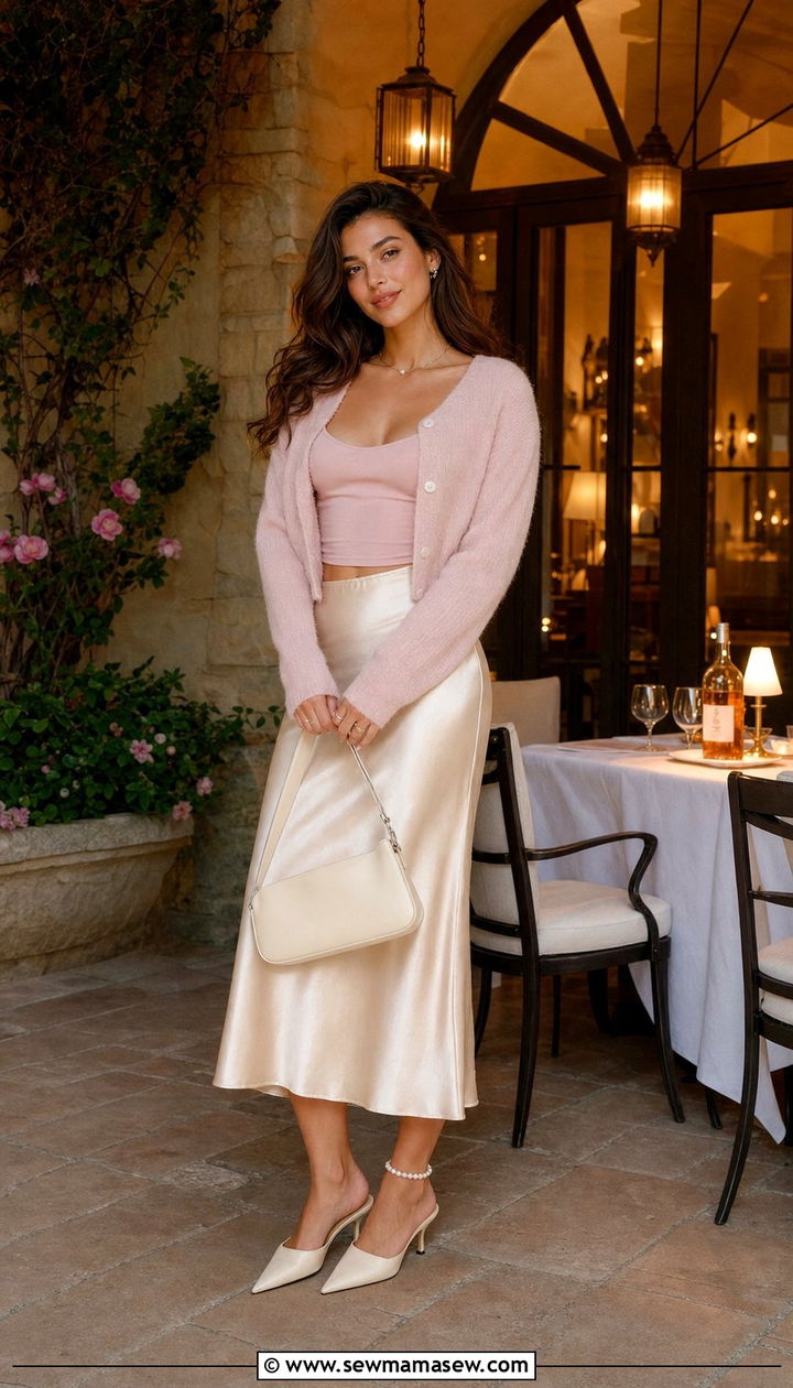 Cropped Cardigan and Satin Slip Skirt Outfit - 25 Summer outfits for 20 year old woman