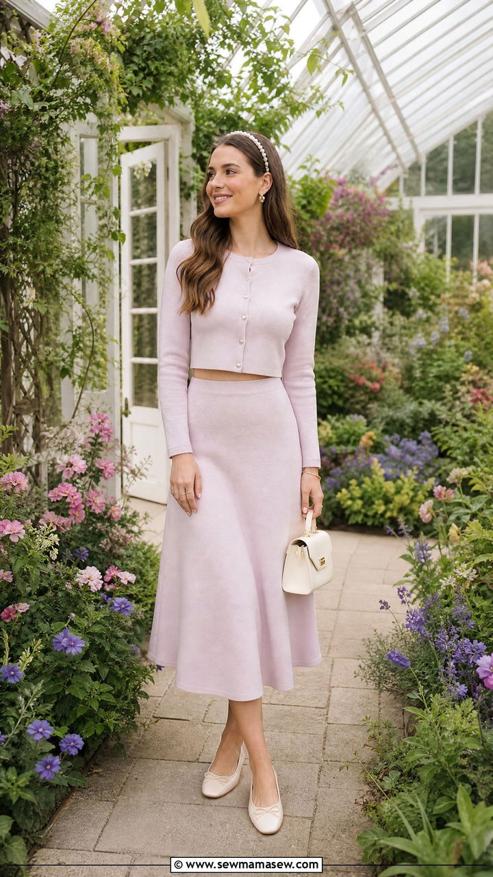 Cropped Cardigan and Skirt Matching Set for Date - 30 Matching set outfit ideas for date casual