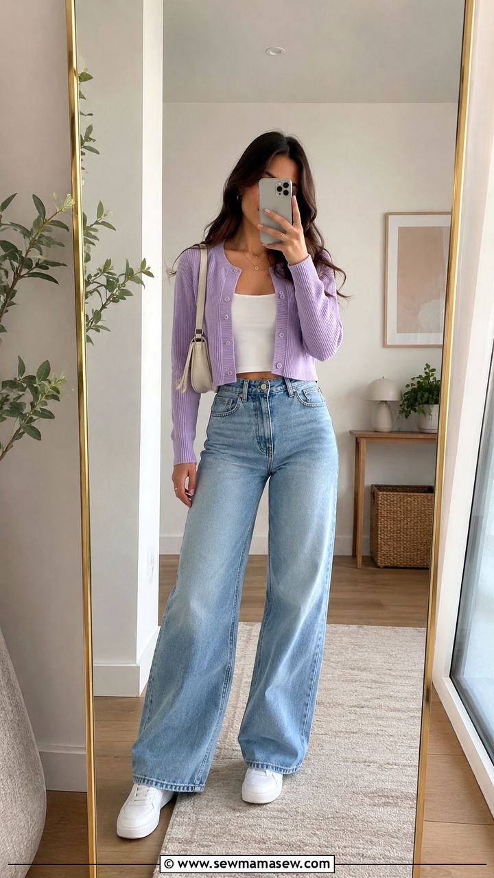 Cropped Cardigan and Wide Leg Jeans Outfit - 20 cute outfits to copy