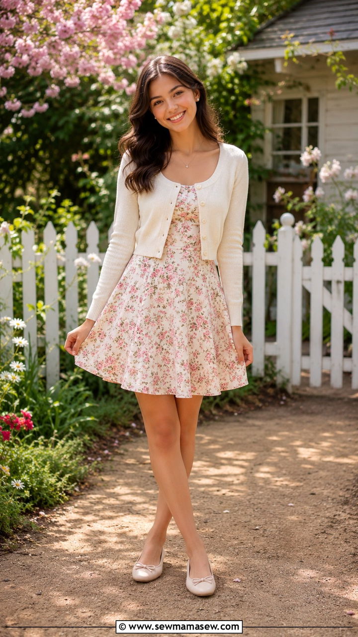 Cropped Cardigan with Fit and Flare Dress - 30 Spring senior photo outfits