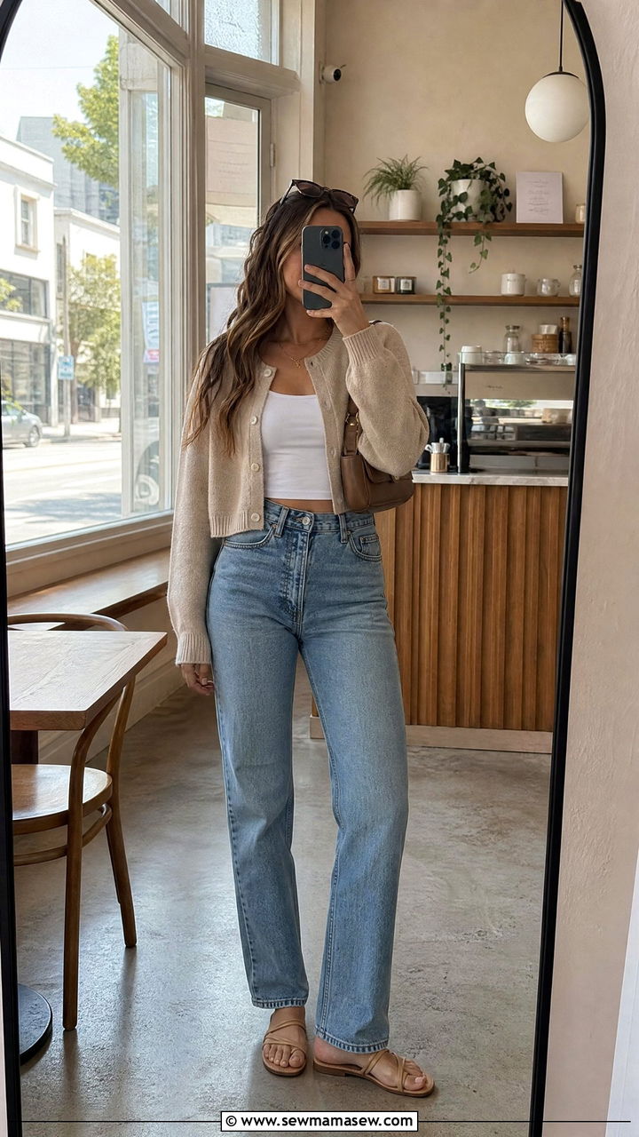 Cropped Cardigan with High Waist Jeans - 40 What to wear in San Francisco