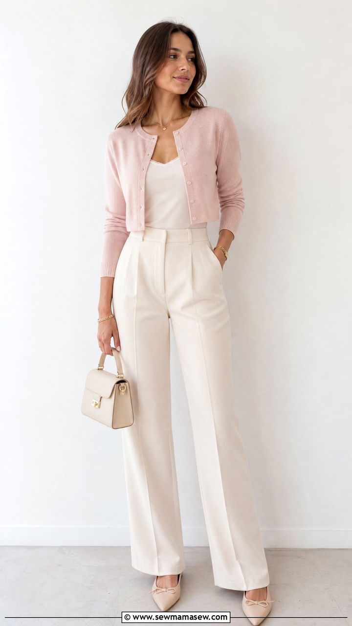 Cropped Cardigan with High Waist Trousers Interview Outfit - 30 cute job interview outfits