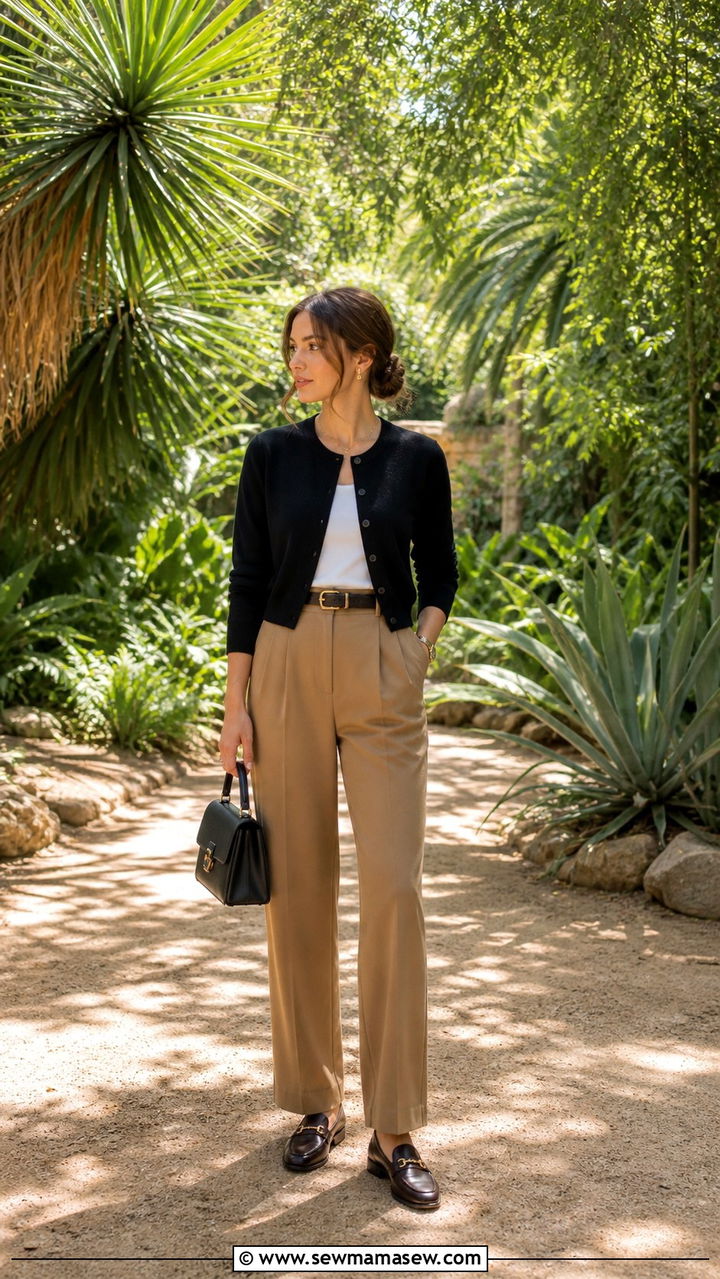 Cropped Cardigan with High Waisted Trousers and Loafers - 40 What to wear in Lisbon