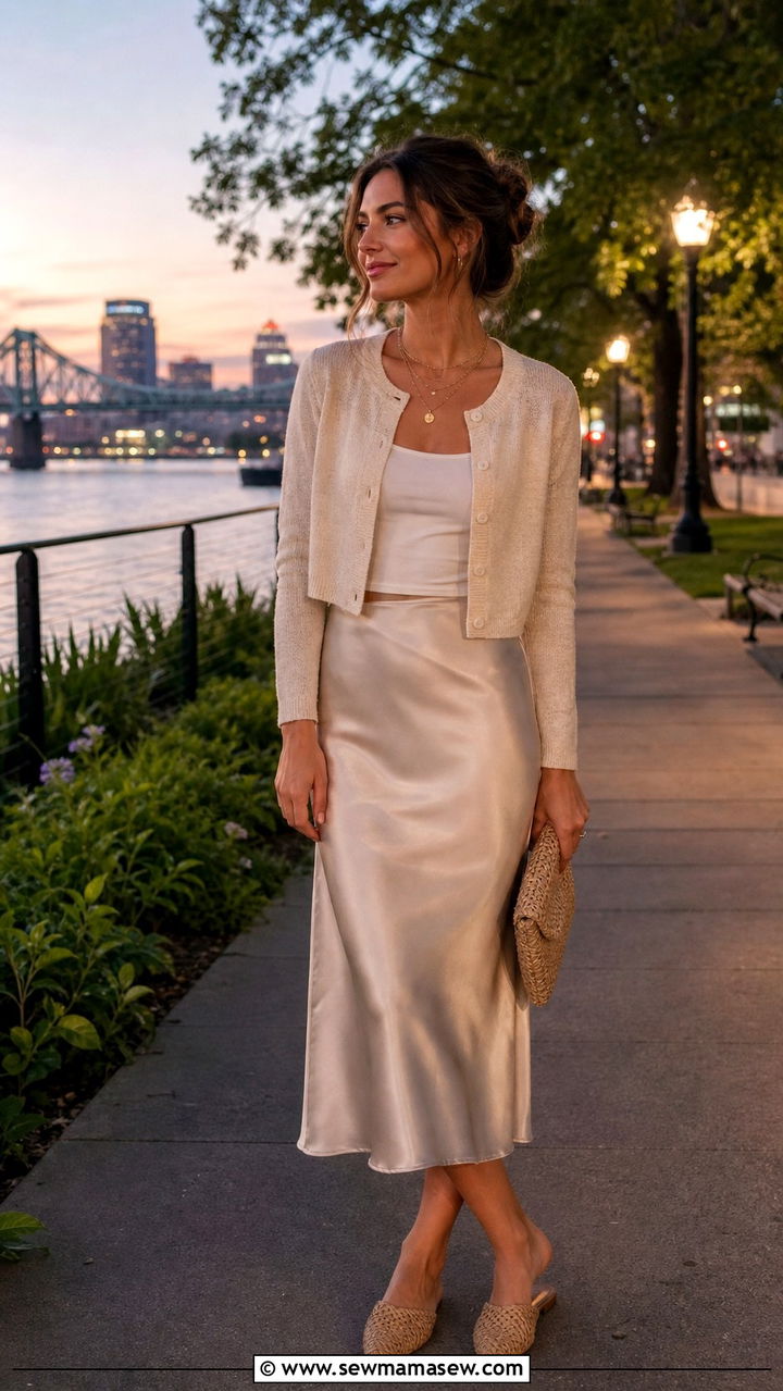 Cropped Cardigan with a Slip Skirt for a Spring Evening - 40 What to wear in New Orleans