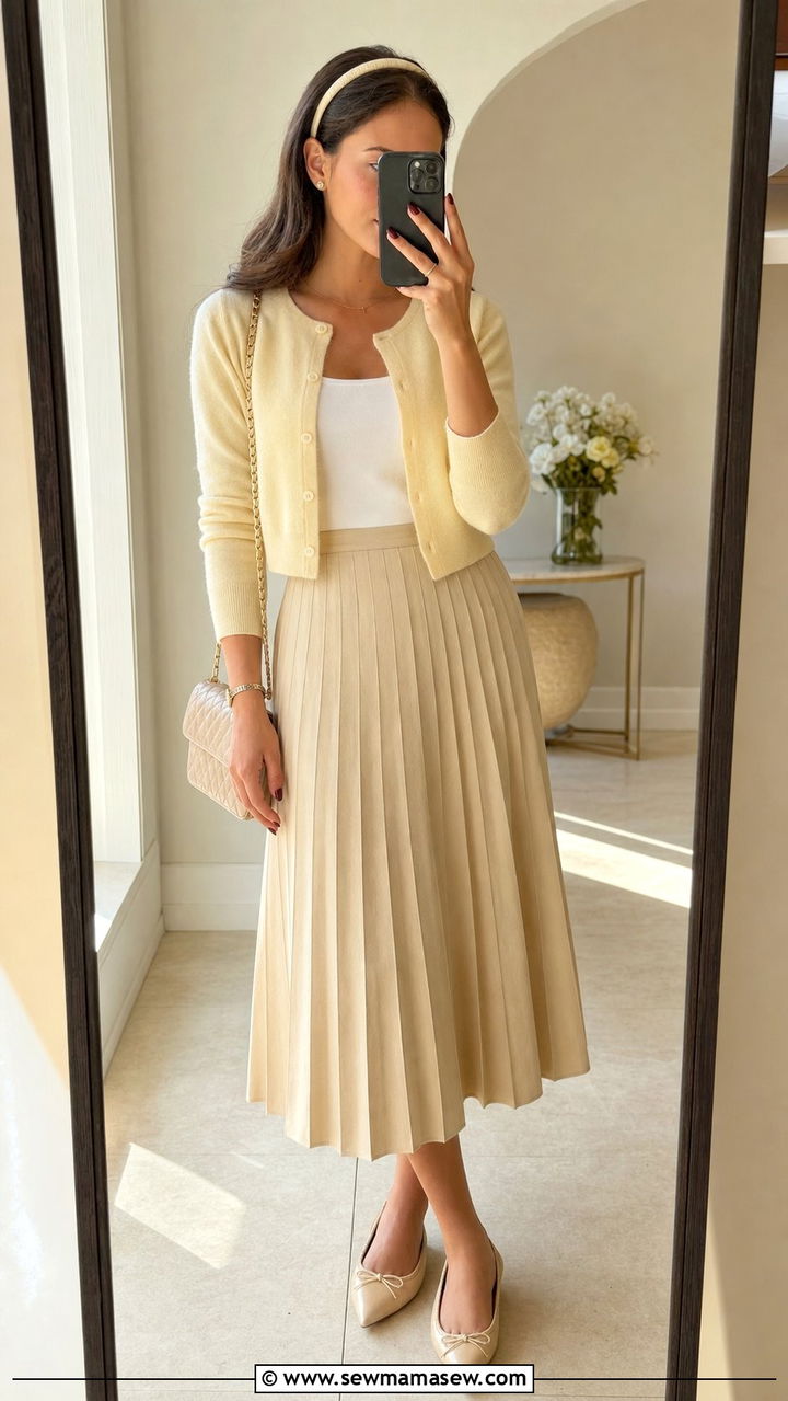 Cropped Cashmere Cardigan With Pleated Midi Skirt - 25 classy y2k outfit ideas