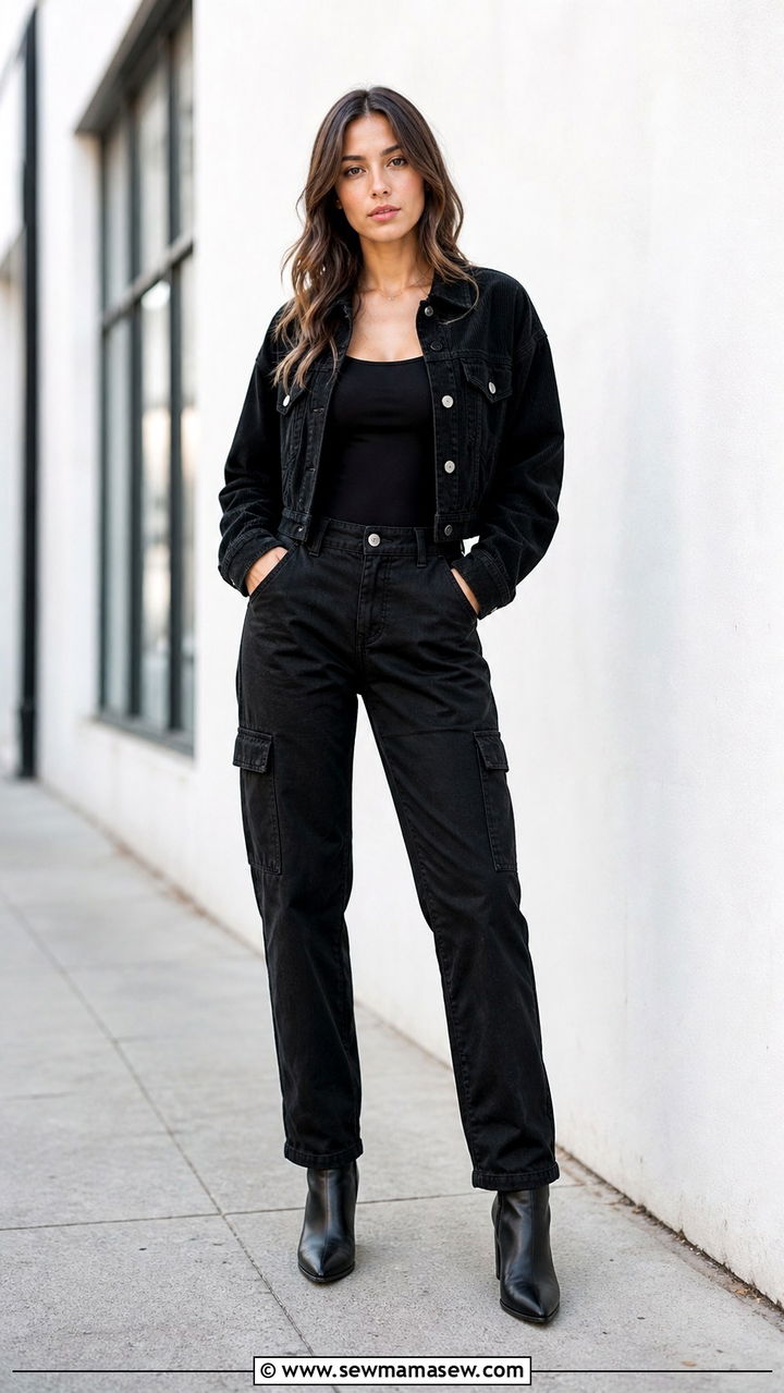 Cropped Corduroy Jacket With Black Jeans and Ankle Boots - 40 casual black jeans outfits