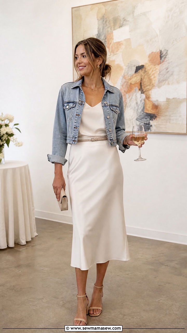 Cropped Denim Jacket With High Waist Midi Skirt - 35 How to style a denim jacket for a wedding