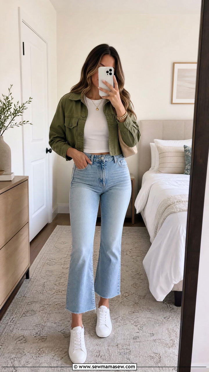 Cropped Flare Jeans With White Sneakers Outfit - 25 Flare jeans outfit ideas with white sneakers