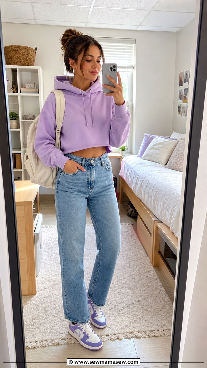 Cropped Hoodie And High Rise Straight Leg Jeans Outfit - 40 back to school outfits 2026