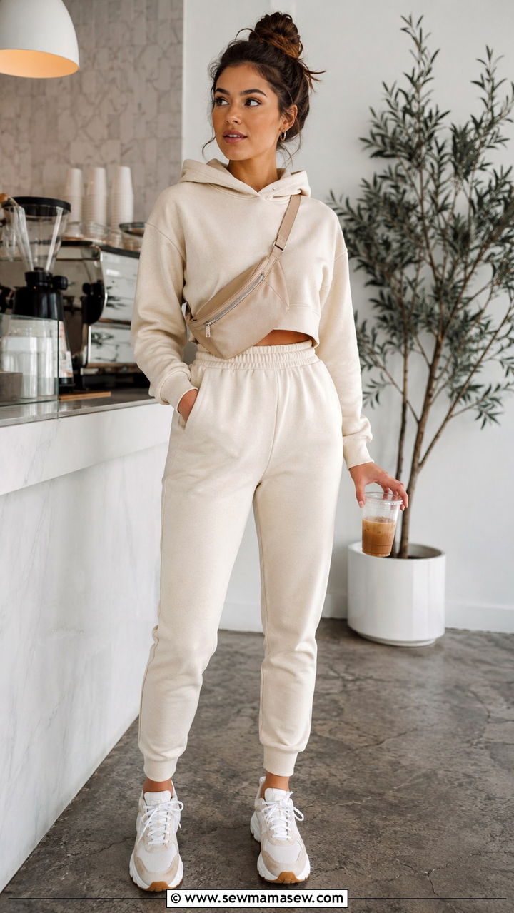 Cropped Hoodie And High Waist Jogger Set - 30 Track suit matching set outfit ideas