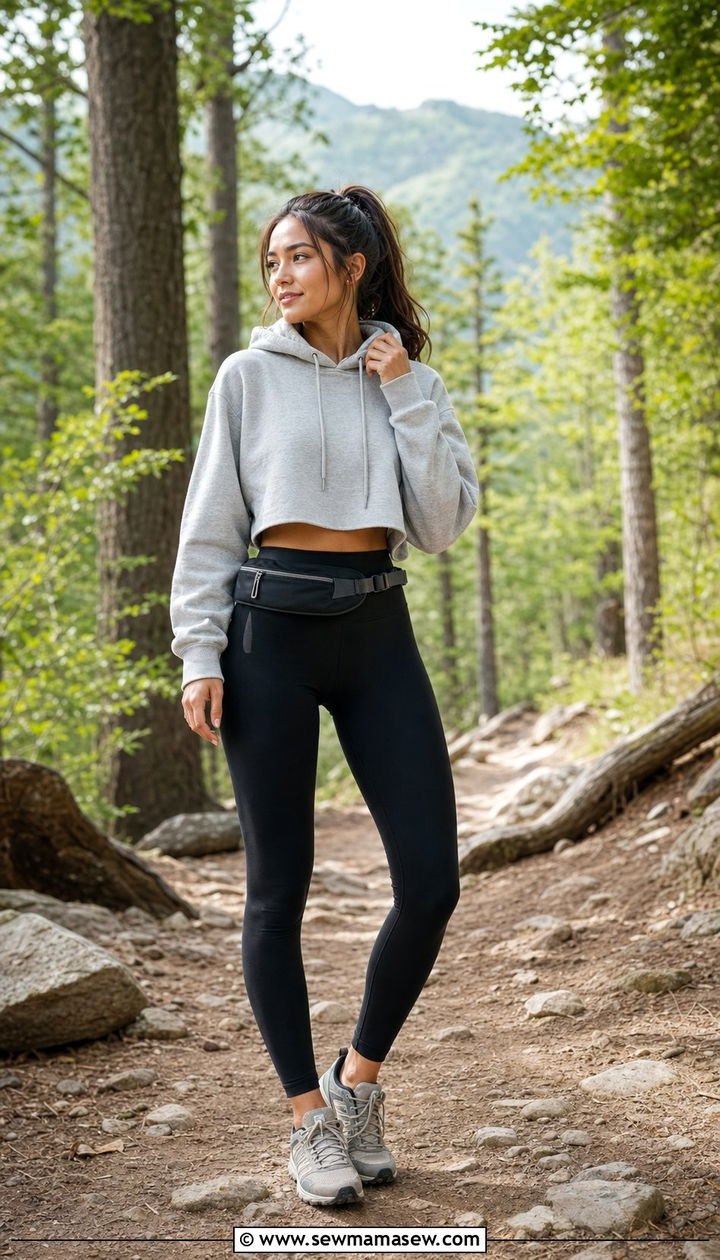 Cropped Hoodie And Legging Outfit For Mountain Trails - 25 Summer mountain outfits