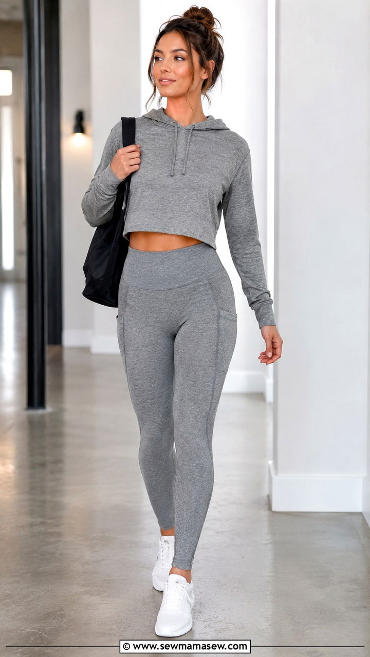 Cropped Hoodie And Pocketed Leggings Outfit - 30 Spin class outfit ideas