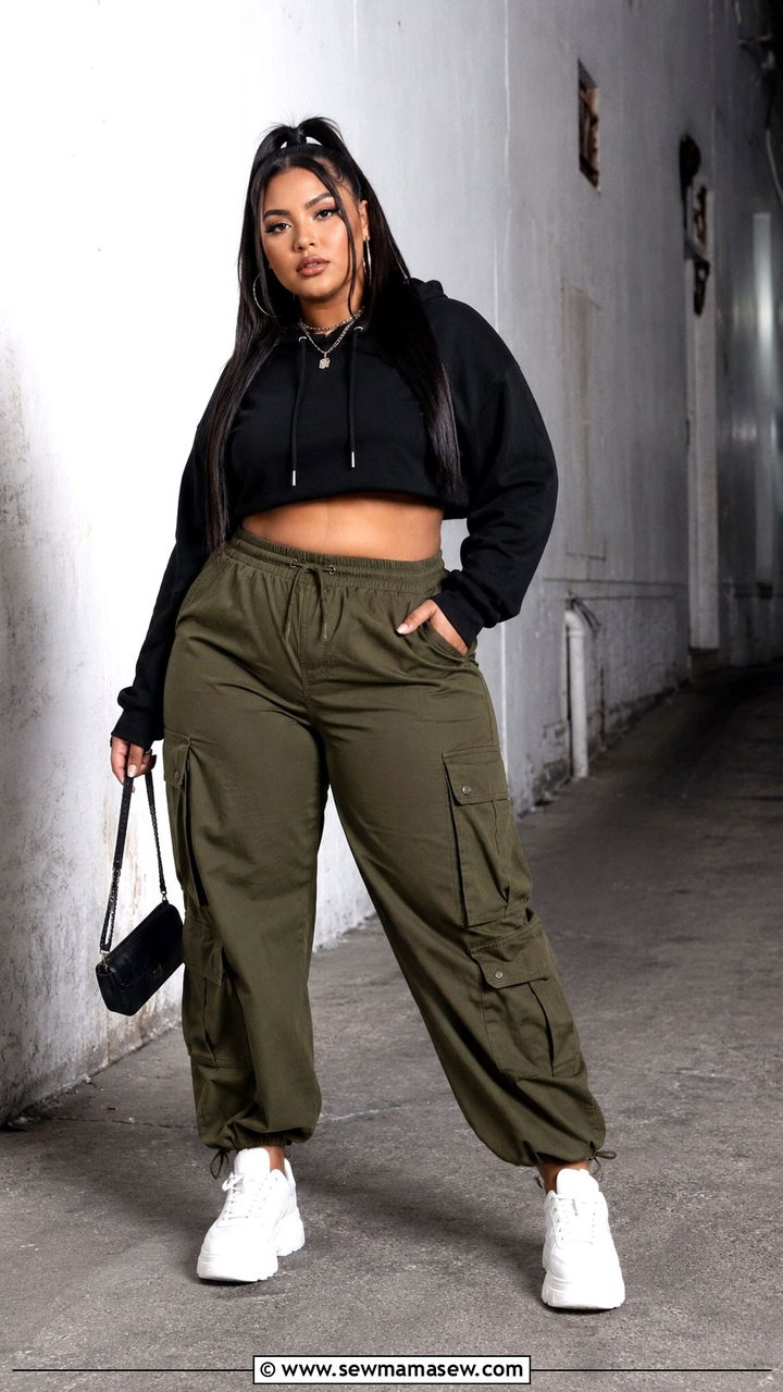 Cropped Hoodie With Cargo Pants And Chunky Sneakers - 30 Plus size concert outfit ideas