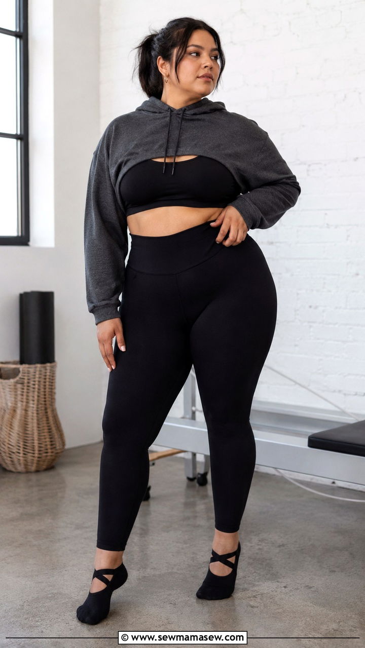 Cropped Hoodie With High Waist Leggings - 30 Plus size pilates outfit ideas