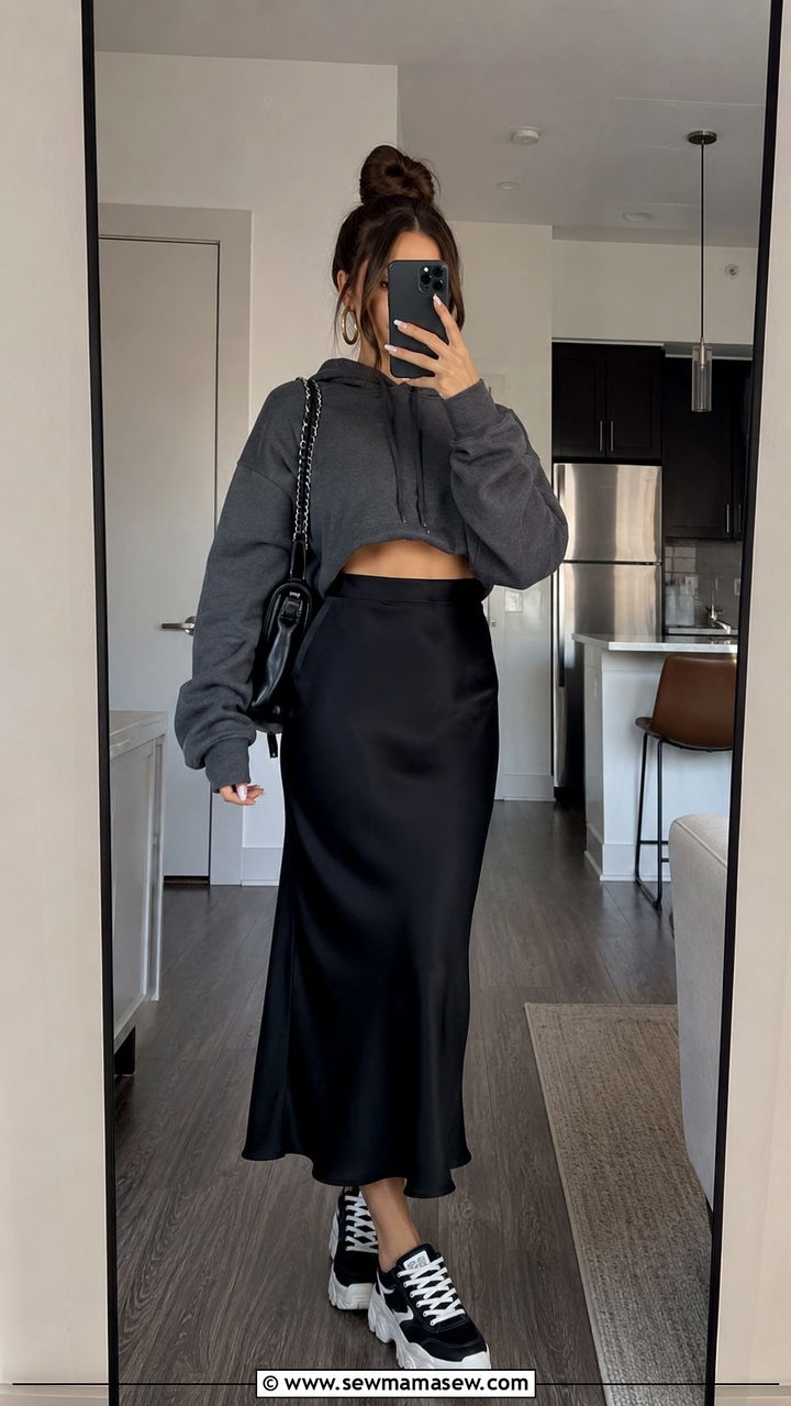 Cropped Hoodie With High Waist Skirt Outfit - 20 summer to fall outfits Pinterest