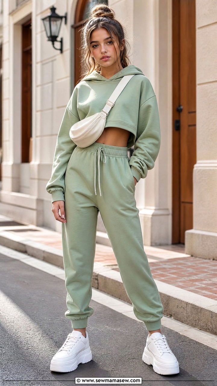 Cropped Hoodie With High Waisted Joggers Outfit - 30 Cute outfits for tweens