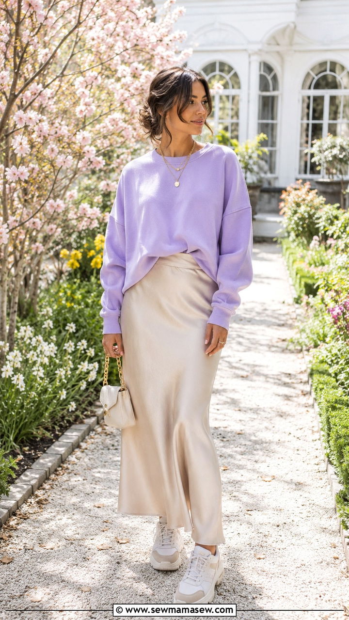 Cropped Hoodie With Wide Leg Pants and Retro Runners - 30 spring sporty chic outfits