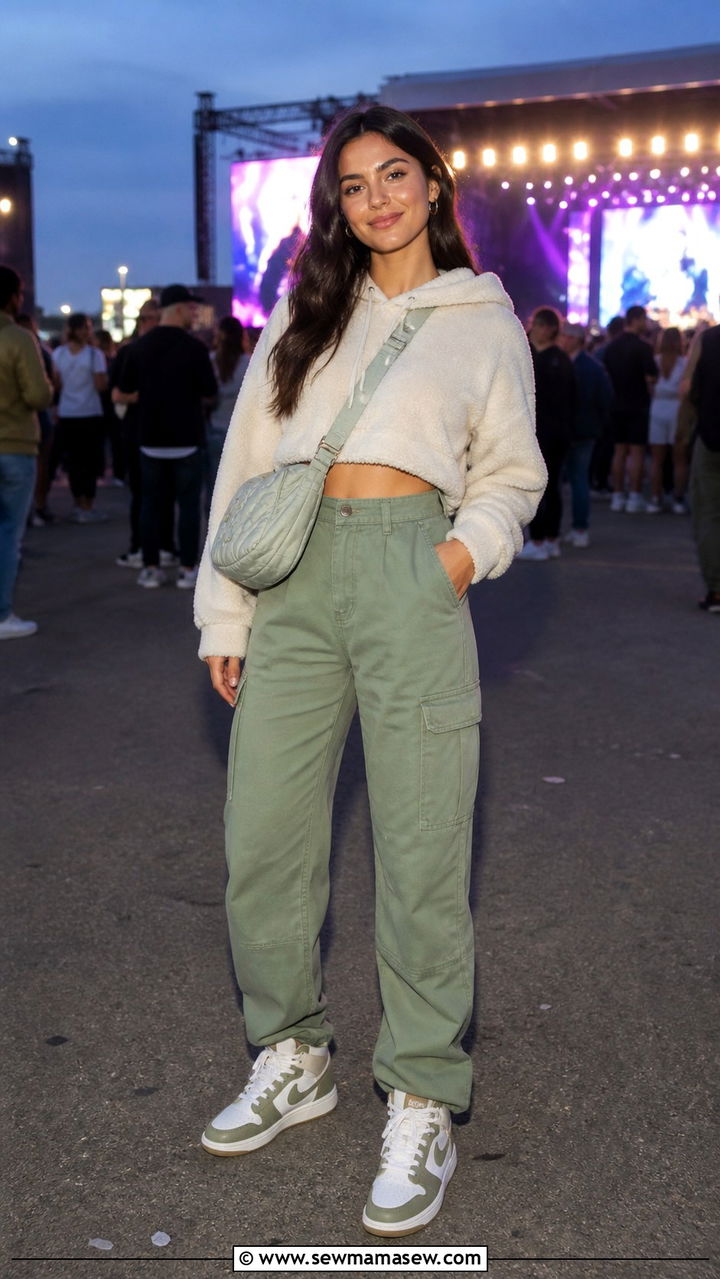 Cropped Hoodie and Cargo Pants Outfit - 40 Summer concert outfit ideas
