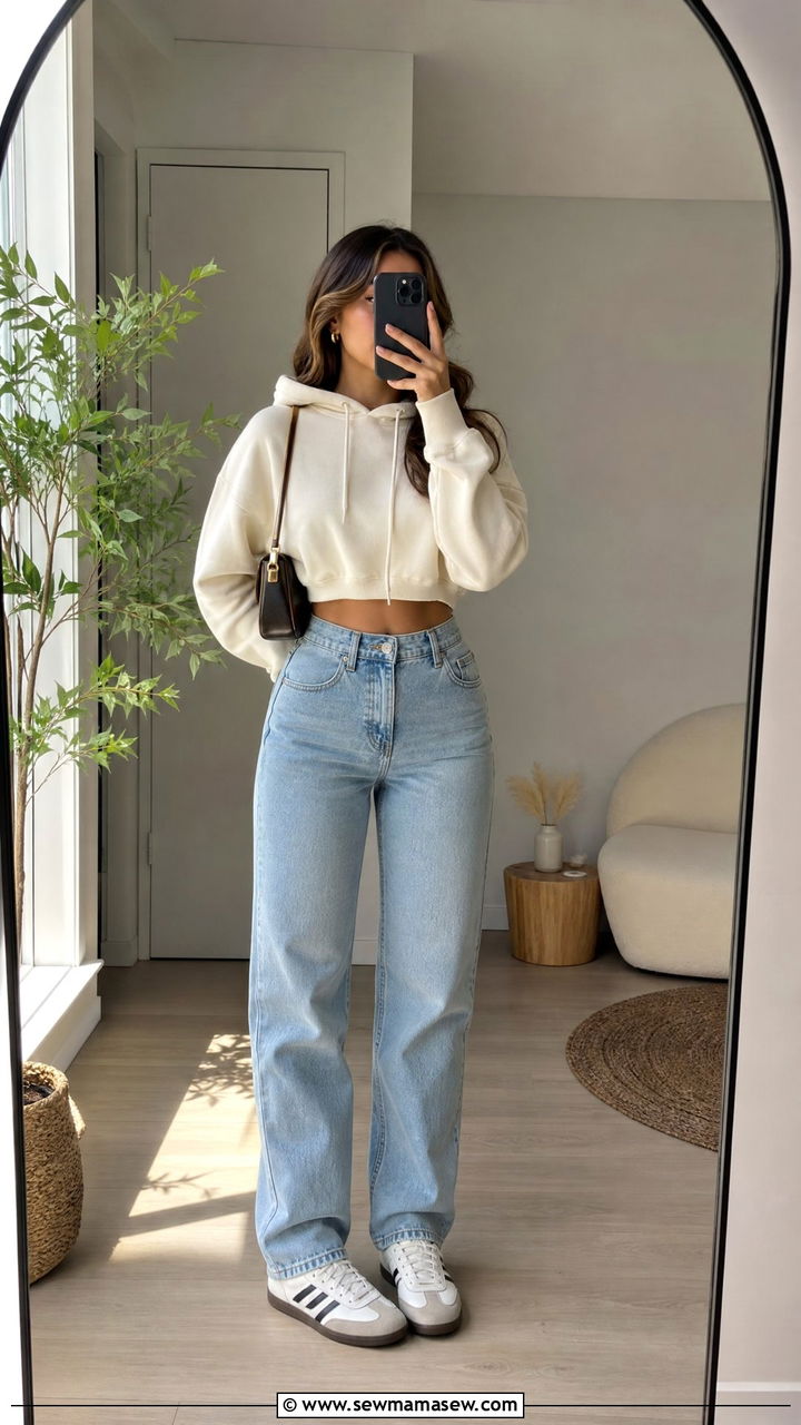 Cropped Hoodie and High Waisted Jeans - 35 How to style a hoodie