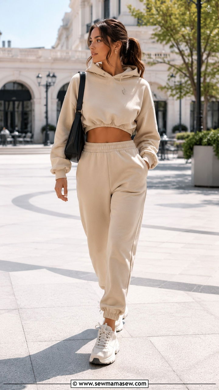 Cropped Hoodie and High Waisted Joggers - 30 classy athleisure outfit ideas