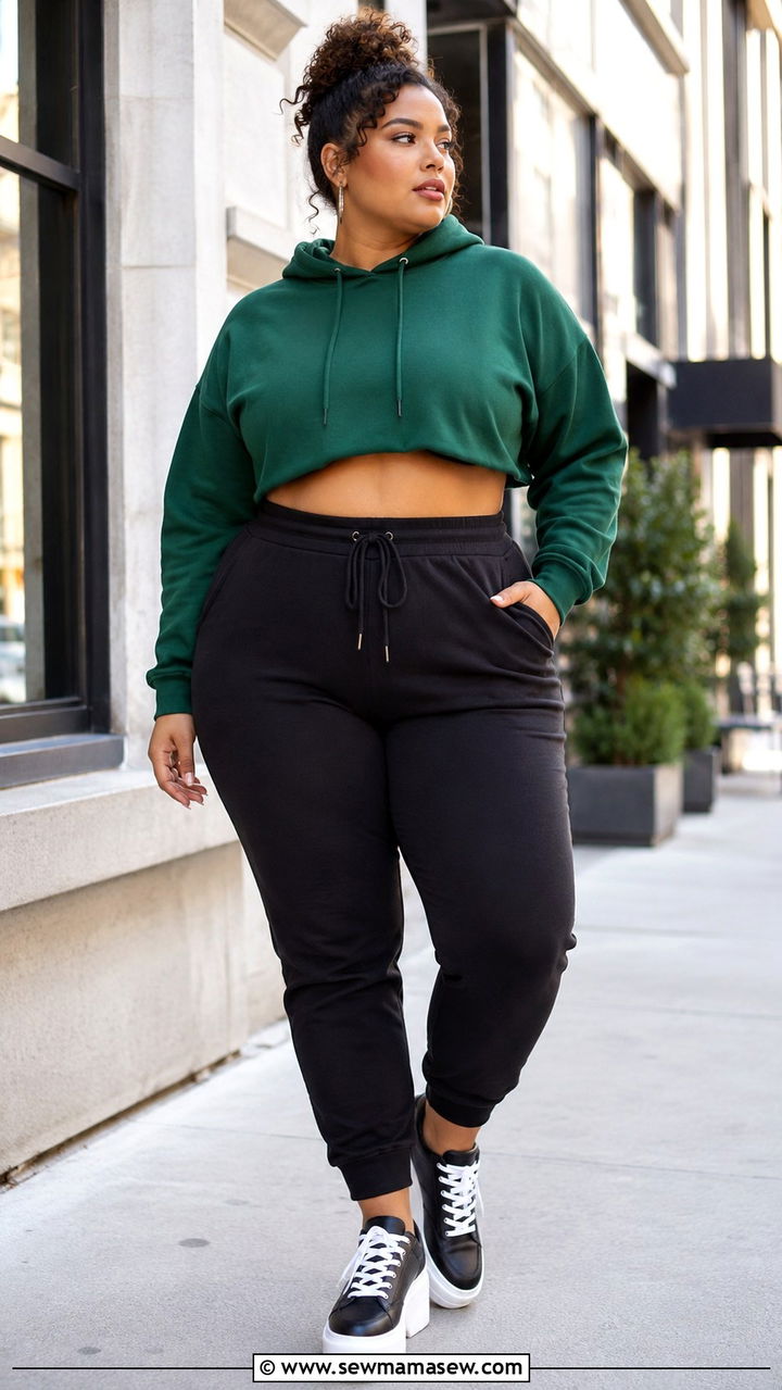 Cropped Hoodie and High Waisted Joggers - 30 Plus size loungewear outfit ideas