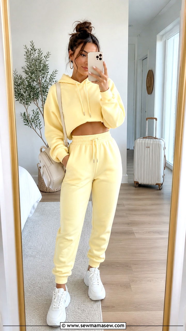 Cropped Hoodie and High Waisted Joggers - 40 Spring travel outfits