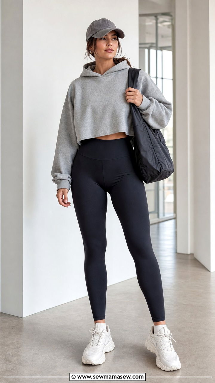Cropped Hoodie and High Waisted Leggings - 25 Dance mom outfit ideas