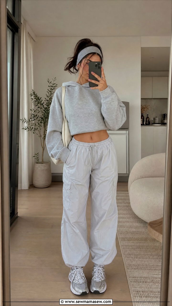 Cropped Hoodie and Parachute Pants Outfit - 30 streetwear outfits inspo