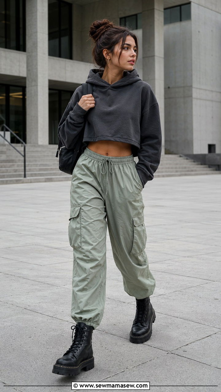Cropped Hoodie and Parachute Pants - 30 Outfit ideas for college girls