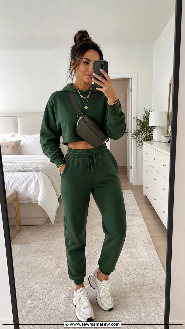 Cropped Hoodie with High Waist Joggers - 25 Loungewear outfit ideas for moms