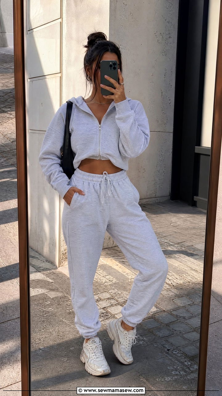Cropped Hoodie with Joggers and Dad Sneakers - 40 spring vacation outfit ideas