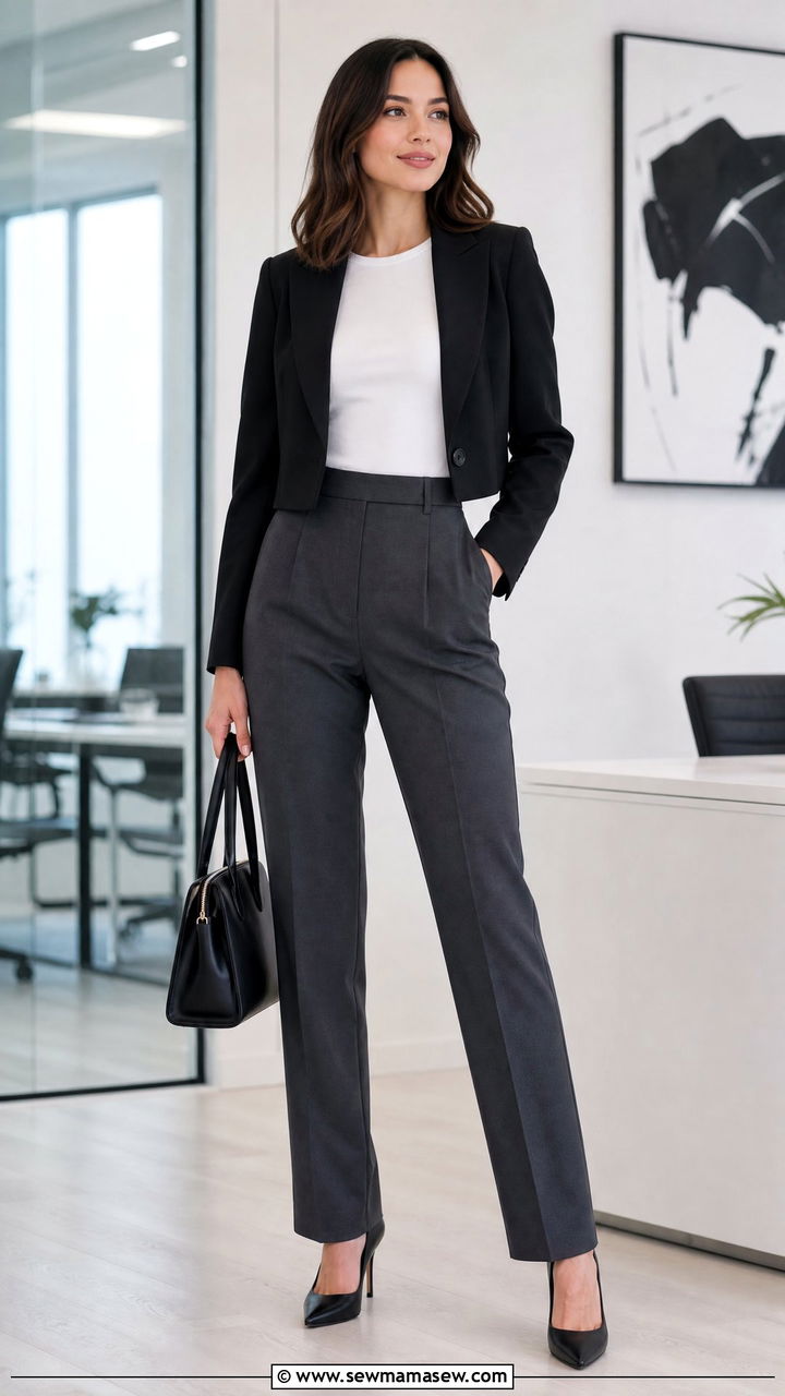 Cropped Jacket High Waisted Pants - 25 Outfit ideas to look slimmer